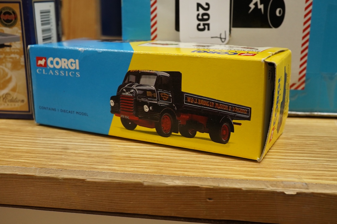 Forty boxed diecast commercial vehicles by Corgi, Corgi Classics, etc., including vehicles from the Guinness series, Vintage Glory of Steam, Eddie Stobart, etc., together with a few repainted Dinky Toys, including a Fode